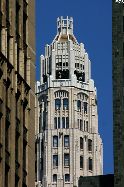 Crown detail of Mather Tower. Chicago, IL.