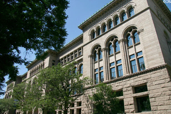 Newberry Library (1893) (60 West Walton St.) on Washington Square Park. Chicago, IL. Style: Spanish Romanesque. Architect: Henry Ives Cobb.