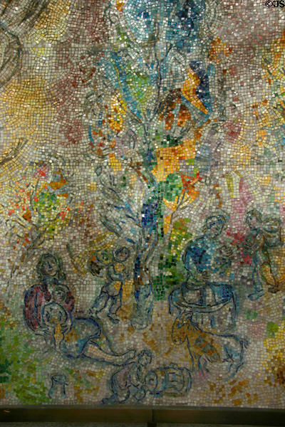 Marc Chagall's mosaic detail of colorful family scene at Chase Tower. Chicago, IL.