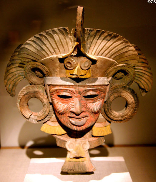 Mexican Teotihuacán culture ceramic mask depicting old deity of fire (450-750) at Art Institute of Chicago. Chicago, IL.