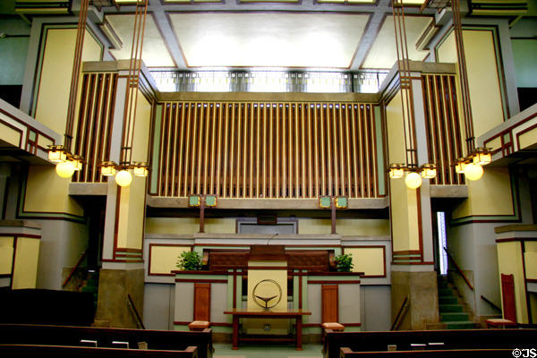 Front wall & pulpit of Unity Temple. Oak Park, IL.