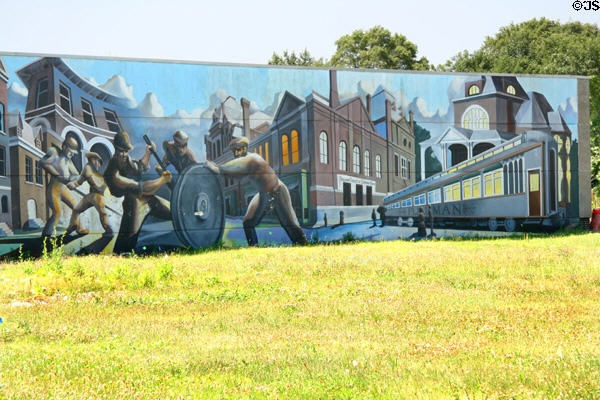 Mural showing history of Pullman Village. Chicago, IL.