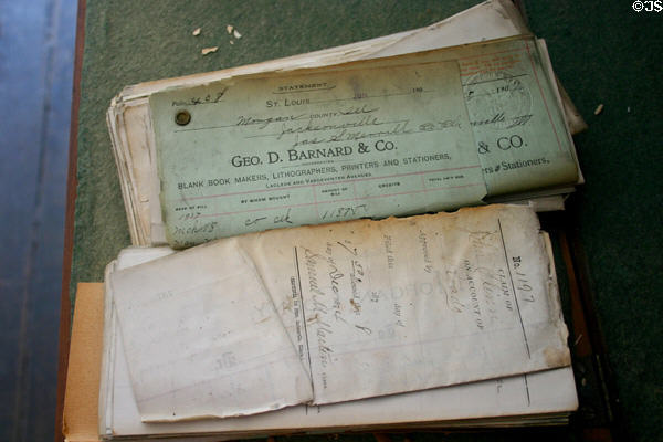 Stacks of antique legal documents in lawyer's office in law office building. Springfield, IL.