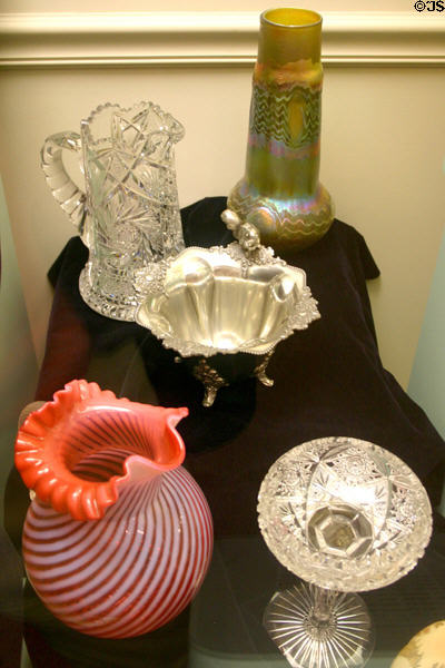 Collection of pitchers, vases & bowls at Illinois State Museum. Springfield, IL.