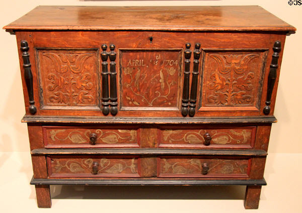 Chest (1704) from CT, possibly Wethersfield, at Art Institute of Chicago. Chicago, IL.