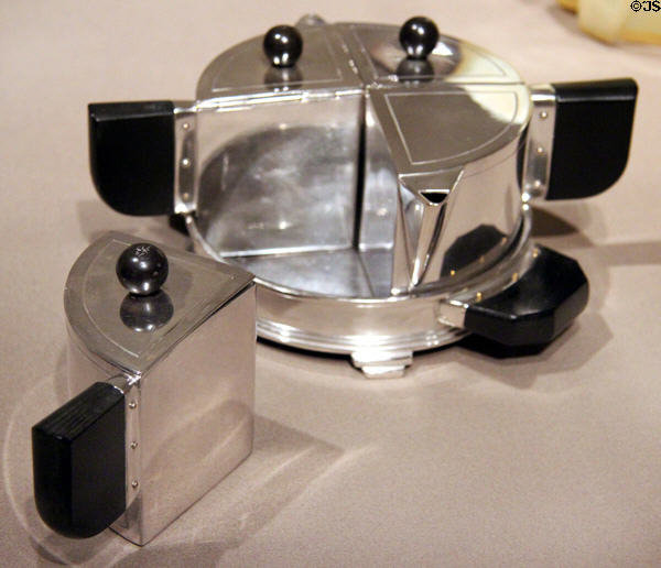 Silver-plated & Bakelite tea service (1928) by Jean G. Theobald for Wilcox Silver Plate Co. or Meriden, CT at Art Institute of Chicago. Chicago, IL.