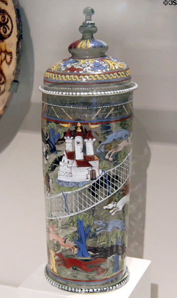 Blown glass beaker with cover (1550-1600) from Bohemia at Art Institute of Chicago. Chicago, IL.