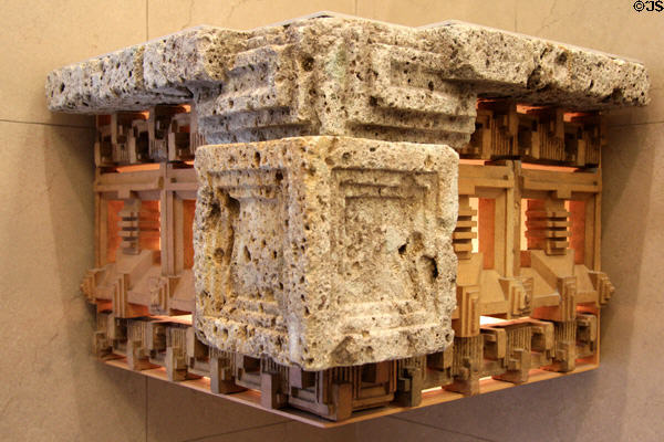 Terracotta & stone corner lantern (1915) from demolished Imperial Hotel, Tokyo, Japan by Frank Lloyd Wright at Art Institute of Chicago. Chicago, IL.