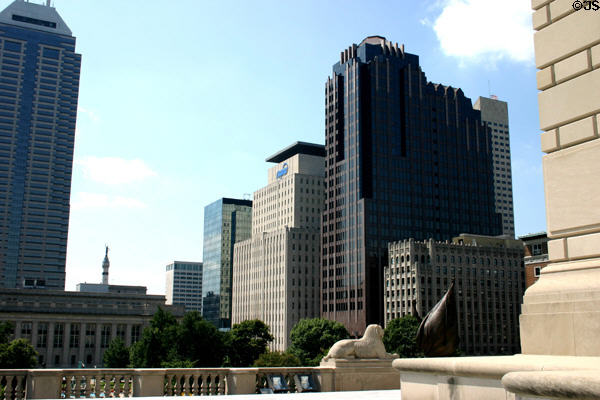 North Meridian Street with Bank One Tower (tallest), SBC Buildings, 300 North Meridian (brown) & Chamber of Commerce Building. Indianapolis, IN.