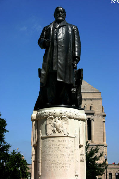 Statue of Benjamin Harrison (1908) 23rd US & Indiana's only President by Charles Niehaus in University Park. Indianapolis, IN.