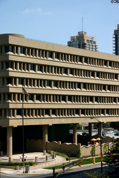 1970s-style building opposite World War Memorial. Indianapolis, IN.
