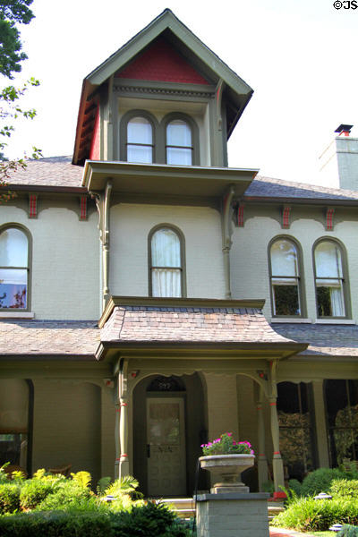 Rounded windows of heritage house (527 Lockerbie St.) in Lockerbie Square historic neighborhood. Indianapolis, IN.