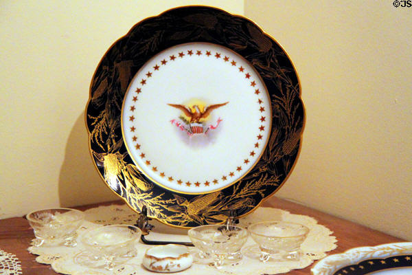 Benjamin Harrison's White House Haviland porcelain with corn stalk border at Benjamin Harrison Presidential Site. Indianapolis, IN.