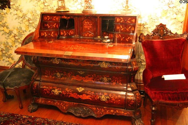 German marquetry desk a gift to Harrison in second-floor sitting room at Benjamin Harrison Presidential Site. Indianapolis, IN.
