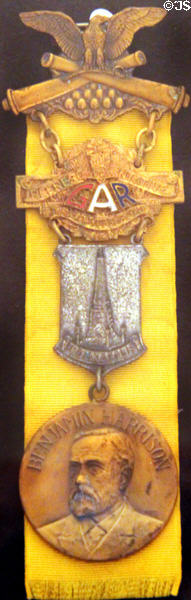 Grand Army of the Republic (GAR) encampment medal (1893) for Indianapolis with face of Benjamin Harrison at Benjamin Harrison Presidential Site. Indianapolis, IN.