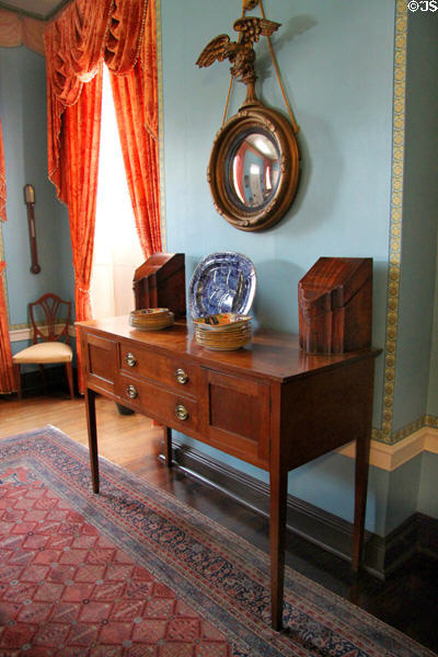 Sideboard & early American mirror in dining room at Grouseland. Vincennes, IN.