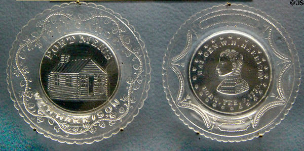 Fort Meigs & William Henry Harrison portrait pressed glass plates at Grouseland. Vincennes, IN.