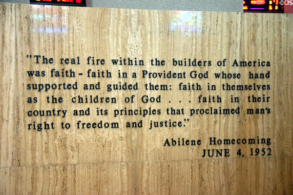 Eisenhower's Abilene homecoming comments over tomb of Dwight David Eisenhower. Abilene, KS.