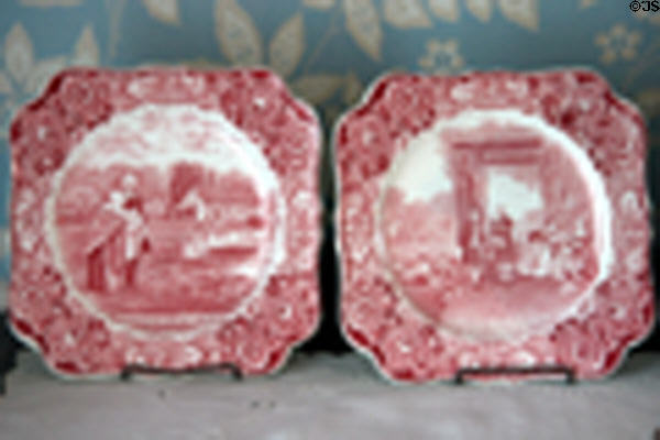 China plates showing Washington with his mother & with Lafayette in Eisenhower family house. Abilene, KS.