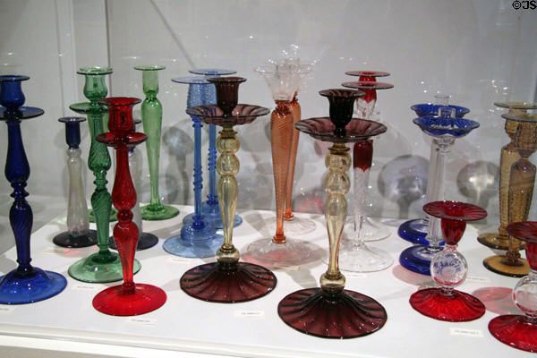 Collection of American glass candlesticks at Wichita Art Museum. Wichita, KS.