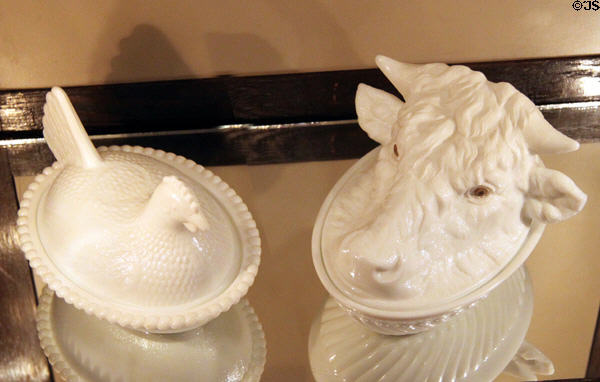 Milk glass hen & cow at Sedgwick County Historical Museum. Wichita, KS.