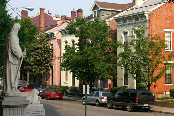 Narrow West 6th St. houses in Mutter Gottes historic district. Covington, KY. Style: Italianate Saltbox.