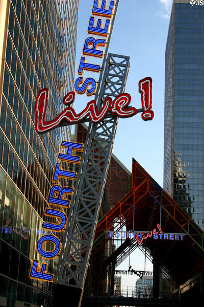 Neon lights of Fourth Street pedestrian mall. Louisville, KY.