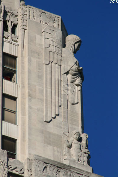 Winged guardian figures atop Louisiana State Capitol. Baton Rouge, LA.