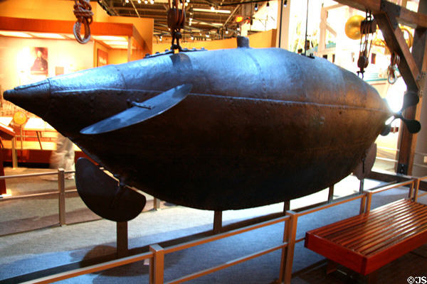 Confederate submarine (c1862) found in 1878 in Lake Pontchartrain probably scuttled to keep it from Union troops at Louisiana State Museum. Baton Rouge, LA.