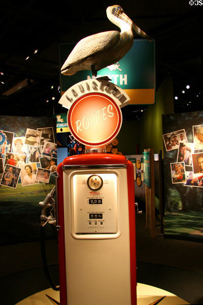 Antique gas pump with pelican at Louisiana State Museum. Baton Rouge, LA.