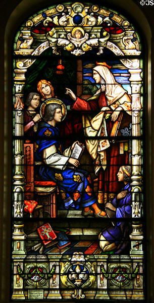 Early years of St Louis with mother Blanche of Castile (c1224) by German stained glass Oidtmann studios (1929) in St Louis Cathedral. New Orleans, LA.