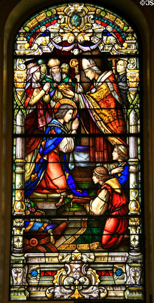 Coronation of Louis IX (Nov. 29, 1226) by German stained glass Oidtmann studios (1929) in St Louis Cathedral. New Orleans, LA.