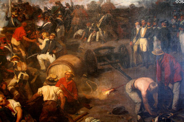 Detail of American lines at Battle of New Orleans in 1815 on Lami painting at Cabildo Museum. New Orleans, LA.