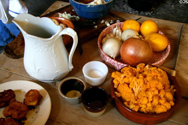 Food being prepared at outdoor kitchen of Hermann Grima House. New Orleans, LA.