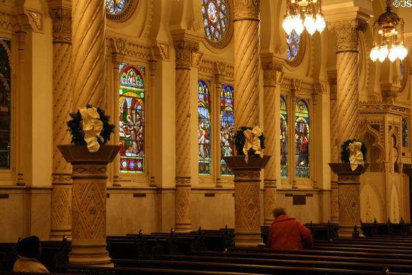 Stained glass & columns of Church of the Immaculate Conception. New Orleans, LA.