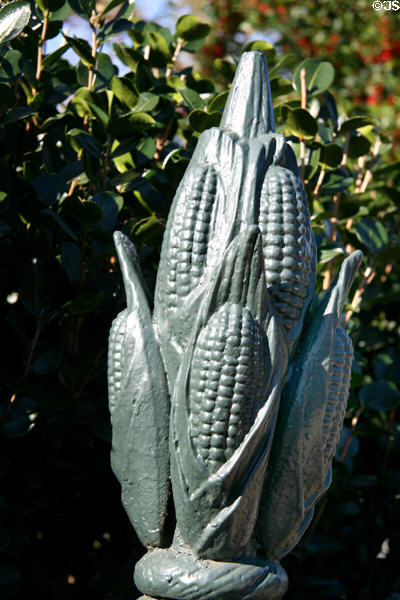 Details of cast iron corn atop fence at Colonel Short's Villa in Garden District. New Orleans, LA.