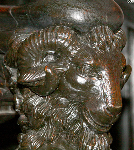Rams head newel post in Van Benthuysen-Elms Mansion. New Orleans, LA.