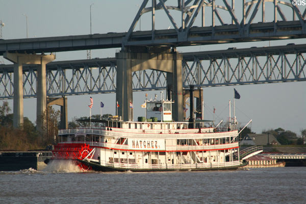Natchez steamboat under Crescent City Connection Bridge. New Orleans, LA.