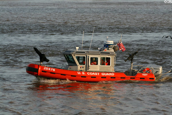 U.S. Coast Guard patrol boat on Mississippi River. New Orleans, LA.