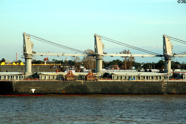 Onboard cranes of Dubai Fortune freighter on Mississippi River. New Orleans, LA.