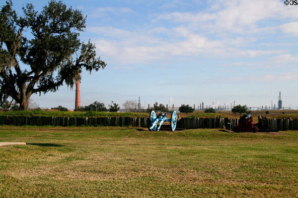 American fortified line along canal overlooking farm field British were forced to cross, restored at Chalmette Battlefield. New Orleans, LA.