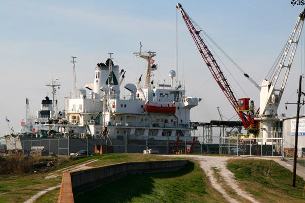 Oil tanker docked beside Chalmette Battlefield of Jean Lafitte National Historic Park. New Orleans, LA.