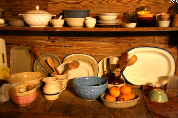 Crockery in kitchen outbuilding at Destrehan Plantation. Destrehan, LA.
