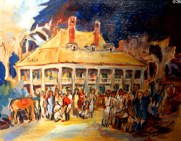 Painting of slave rebellion tribunal (1811) at Destrehan Plantation. Destrehan, LA.