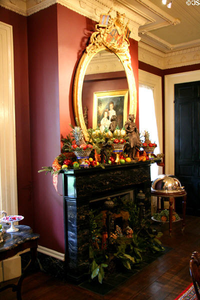 Dining room fireplace at Houmas House. Burnside, LA.