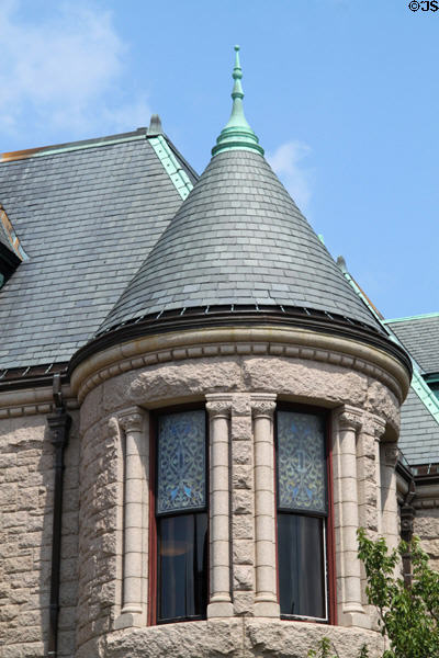 Facade of Lowell Memorial Hall Library. Lowell, MA.
