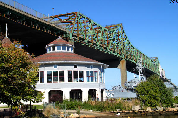 Fall River Carousel building below Interstate Highway Bridge. Fall River, MA.