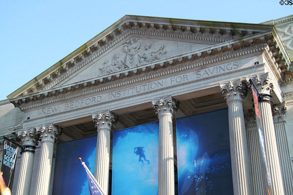 Neoclassical pediment of Ocean Explorium (former New Bedford Institution for Savings). New Bedford, MA.