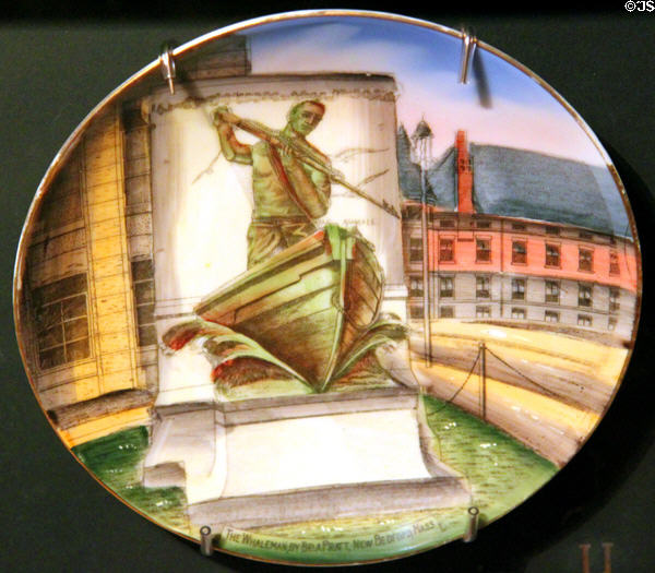 Souvenir plate of the Whaleman statue of New Bedford by Bela Pratt at New Bedford Whaling Museum. New Bedford, MA.