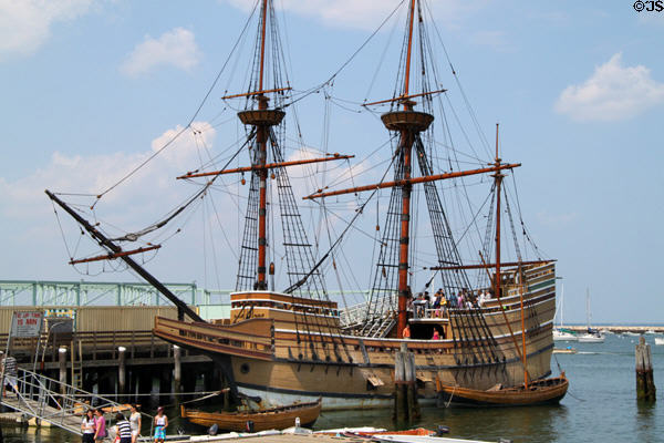 Mayflower II replica of 17th C Mayflower which carried Pilgrims to America. Plymouth, MA.